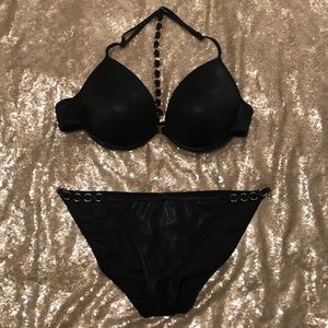 Black Bikini with Gold Link Chains